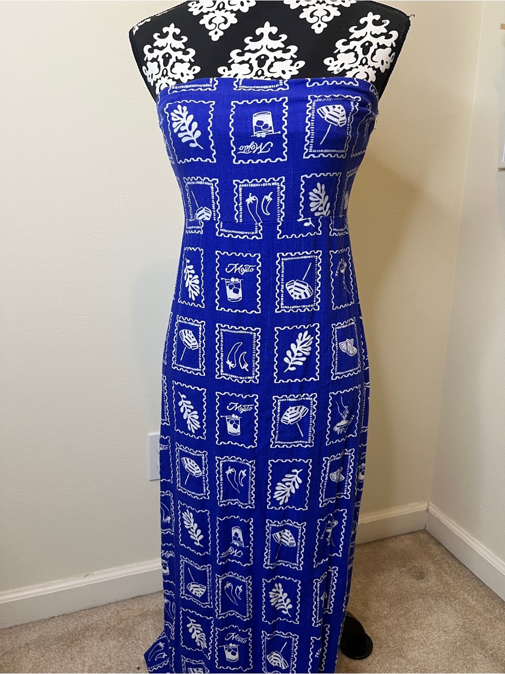 Postage Stamp Pattern Strapless Dress